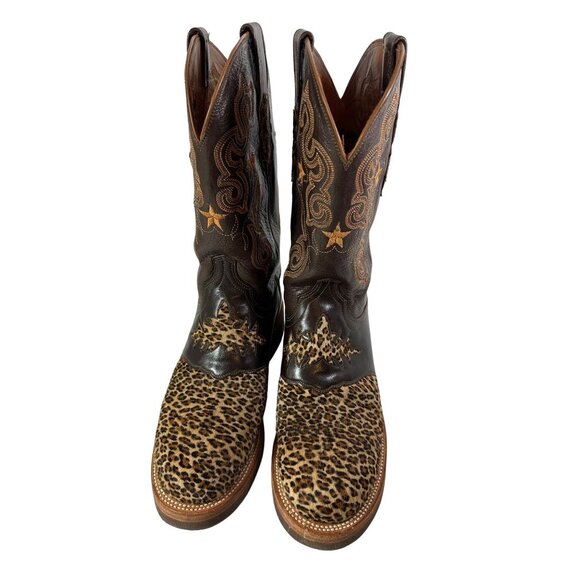 Lucchese 2000 Leopard Cheetah Boots Double Stitched Size 7.5 E - Picture 3 of 9